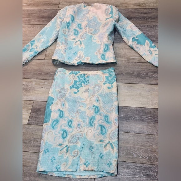 Anne Crimmins For Umi Collection Vintage Paisley Light Blue 2 Piece Skirt Set - Picture 3 of 10